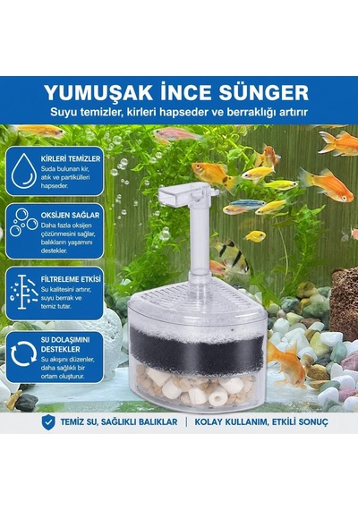 Köşe Akvaryum Filtresi Çok Katmanlı Biyolojik Filtre Süngerli Oksijen Destekli İç Filtre