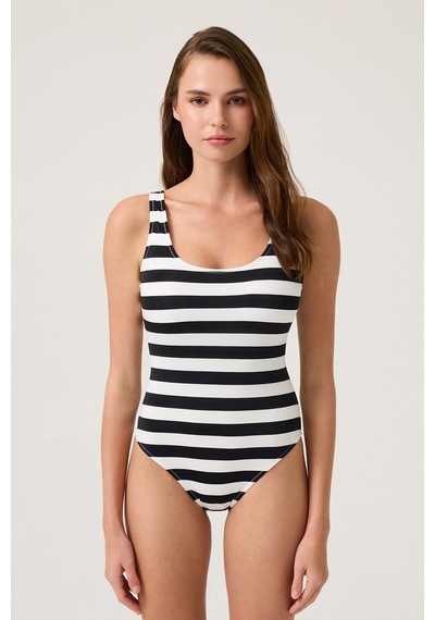 Los Ojos Siyah-beyaz Çizgili U Yaka Spor Mayo Sporty One Piece Siyah-beyaz Siyah-beyaz