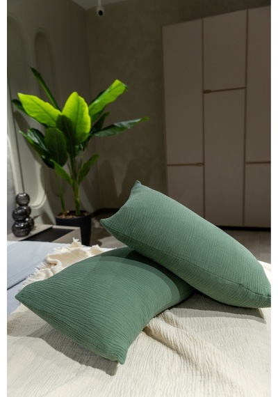 Haki Yeşili 4 Katlı Müslin Yastık Kılıfı 50x70cm 2adet