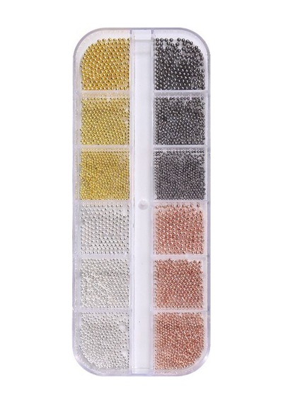 4 Renk 12li Tırnak Süsleme Parlak Metal Havyar Taşları 3 Boy Nail Art Boncukları Wn-526