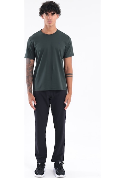 Rowinger Modal İnterlock Kumaş Minimal Logolu Bisiklet Yaka Erkek Spor T-shirt Darkgreen
