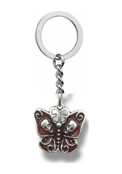 Deathly Butterfly Figürlü Unisex Anahtarlık Kırmızı Detaylı Gotik Tasarım