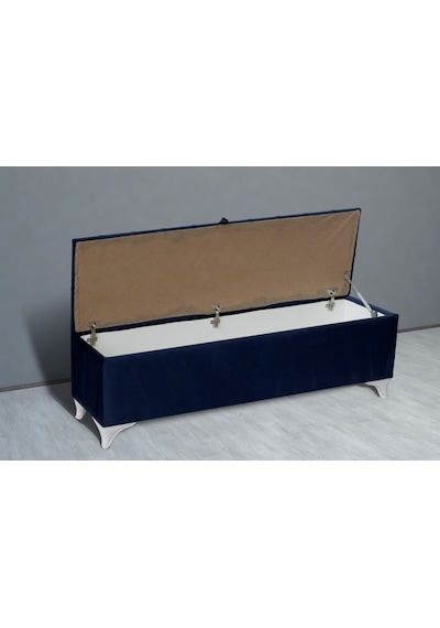Vetra Sandıklı Bench Puf, Beyaz Mavi