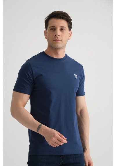 Shooter Sportwear Shooter Erkek Pamuklu Esnek T-shirt Standart Kalıp Minimal Logolu İndigo