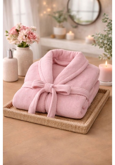 Premium Pamuklu Unisex Bornoz - Yumuşak Dokulu Hızlı Kuruyan Canlı Renkli Bornoz Gül Kurusu