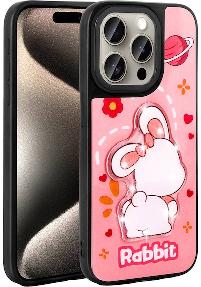 Zore Apple Uyumlu iPhone 15 Pro Kılıf Parlayan Kabartmalı İkonik Figürlü Amas Silikon Kapak - Pembe