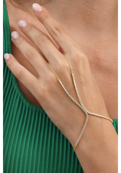 Gümüş Altın Yaldızlı Zirkon Taşlı Su Yolu Modeli Şahmeran Barcode Beyaz - Rose Gold