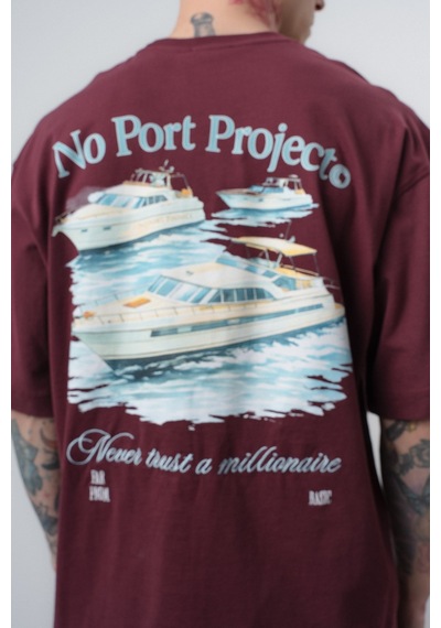 Respire Erkek No Port Baskılı Oversize T-shirt Bordo
