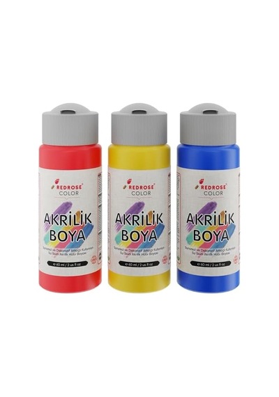 Kırmızı, Mavi, Sarı Akrilik Boya 3&apos Lü Set 3x60 Ml