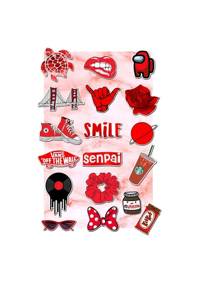 Kırmızı Temalı Laptop Notebook Tablet Sticker Seti 18 Adet Diğer