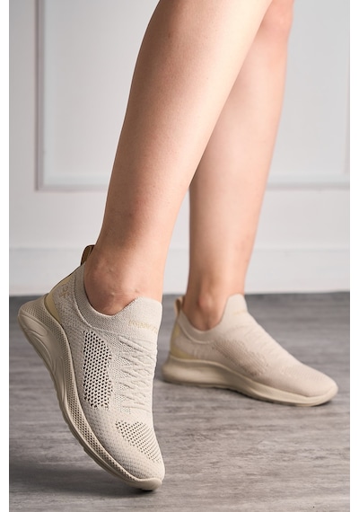 Günlük Unisex Sneaker Slip-on Nefes Alabilen Hafif Yürüyüş Bağcıksız Esnek Spor Ayakkabı 041f Bej