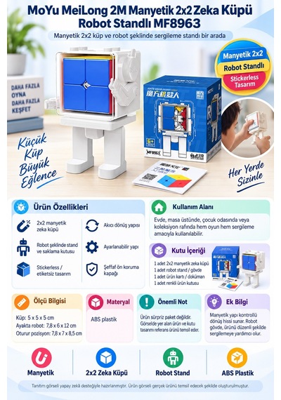 Moyu Meilong 2m Manyetik 2x2 Zeka Küpü Robot Standlı Stickerless Mf8963 12 Cm