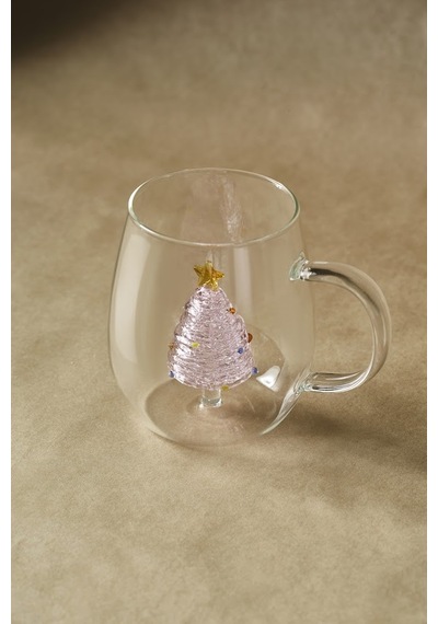 Karaca New Year Yılbaşı Pink Pine Tree Cam Kupa 440 Ml Şeffaf