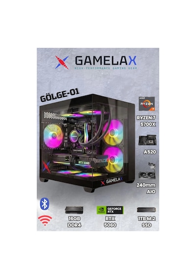 Gamelax GÖLGE-01 AR7-5700X 16 GB 1 TB SSD 8 GB RTX5060 Free Dos Masaüstü Bilgisayar