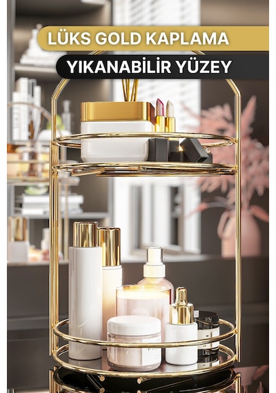 Banyo Düzenleyici 2 Katlı 40 Cm Gold Lüks Düzenleyici Organizer Banyo Rafı Şampuanlık Dekoratif Gold Banyo Düzenleyici 2 Katlı 40 Cm Gold Lüks Düzenleyici Organizer Banyo Rafı Şampuanlık Dekoratif Gold