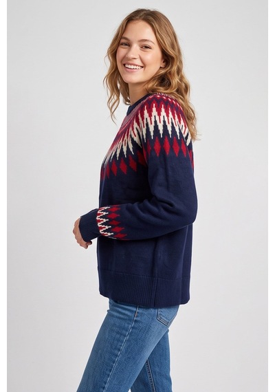 Fashion Friends Regular Fit Desenli Bisiklet Yaka Kazak Kadın Kazak 26k0083k1 Lacivert