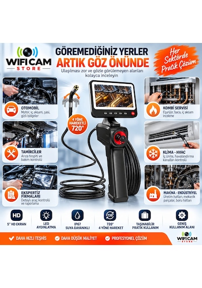 Joystıck Kontrollü Endüstriyel Endoskop Yılan Kamera 1.5 Metre