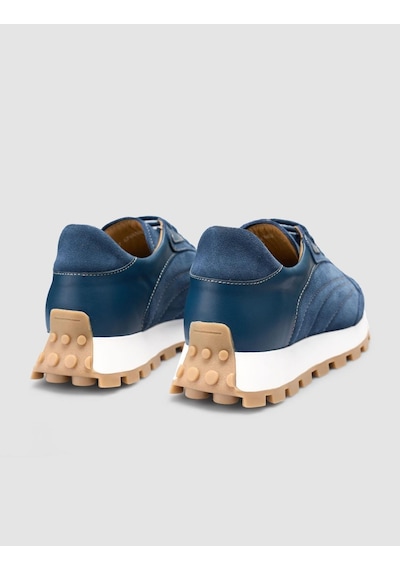 %100 Hakiki Deri Mavi Kadın Sneaker Mavi