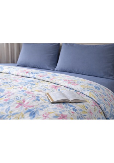 Faralya Life Baskılı Çift Kişilik Pike Takımı 200x220 Cm Pike 240x260 Çarşaf 2 Adet 50x70 Yastık Kılıfı %100 Pamuk Yumuşak Dokulu Yatak Örtüsü Seti Mavi