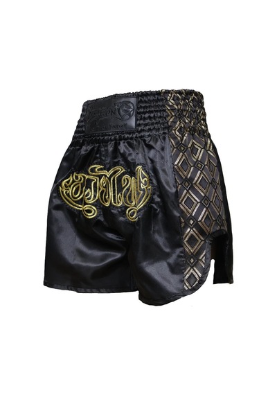 Dragondo Mt3028 Nakışlı Muaythai Şortu Muay Thai Antrenman Şortu Siyah