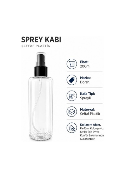Dorsh Spreyli Şeffaf Plastik Kap Boş Şişe 200 Ml