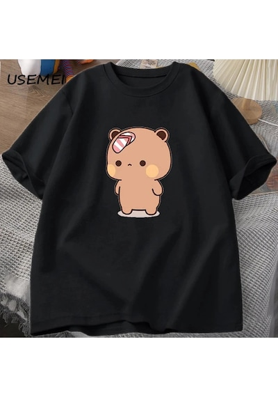 Startmore Erkekler T-shirt Sevimli Karikatür Bubu Dudu Tshirt At Flip-flop Atma Komik Pamuk Kısa Kollu Siyah