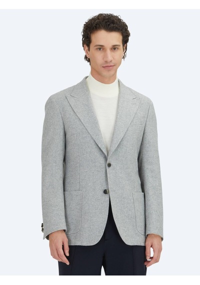 Kip Gri Desenli Modern Fit Yün Karışımlı Ceket Gri