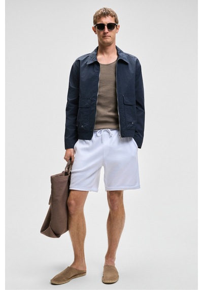 Grimelange YOURI Erkek Beli Lastikli Arka Tek Cepli Relaxed Fit Beyaz Şort