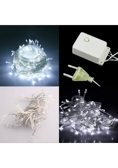 100 Ledli 8 Fonksiyonlu 10 Metre Beyaz Dekoratif Led Aydınlatma Işık 10 Metre