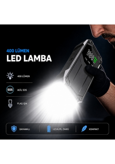 Solvis 5'i 1 Arada 12v Akıllı Akü Takviye Cihazı, Lastik Şişirme Pompası, Powerbank Ve Led Aydınlatma Çanta Hediyeli