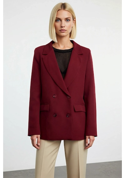 Benerly Kadın Kruvaze Yaka Uzun Kol Regular Kalıp Dokuma Blazer Ceket Fon Bordo
