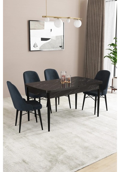 Familieconcept Almira Serisi, Siyah Mermer Desen 80x132 Açılabilir Mdf Mutfak Masası Takımı 4 Adet Sandalye Antrasit Familieconcept Almira Serisi, Siyah Mermer Desen 80x132 Açılabilir Mdf Mutfak Masası Takımı 4 Adet Sandalye Antrasit