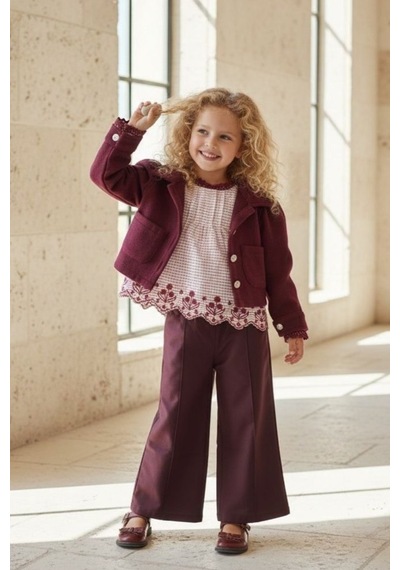 Mnk Baby & Kids Kız Çocuk Kaşe Ceketli Takım M00799 Bordo