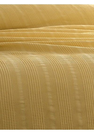 Çift Kişilik Waffle Pike 210x230cm, %100 Pamuk, Petek Tasarım, Hardal Hardal Hardal