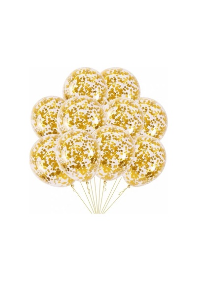 Pazarız Konfetili Balon Pullu Şeffaf Balon Seti 20 Adet Gold