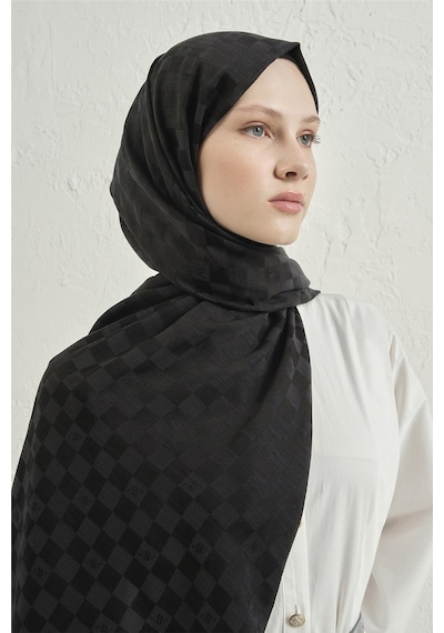 Armine Elegance İpek Pamuk Dama Şal 01 Siyah