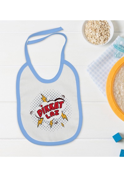 BK Kids Dikkat Laz Tasarımlı Mavi Bebek Mama Önlüğü-1