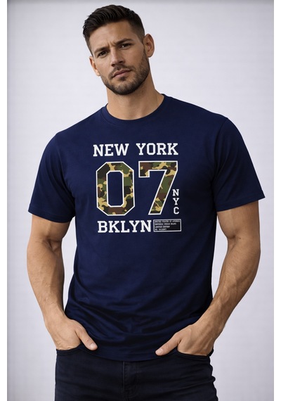 Herkesemoda Yazı Detaylı Basic T-shirt Lacivert