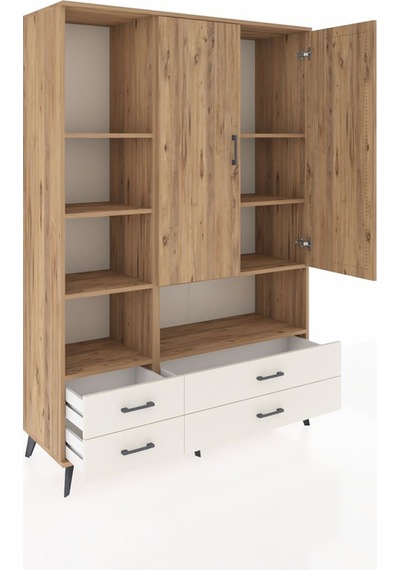 Hyperion Dolap 8 Raflı 4 Çekmeceli 2 Kapaklı 132x44x195 Çam-ç... Çam