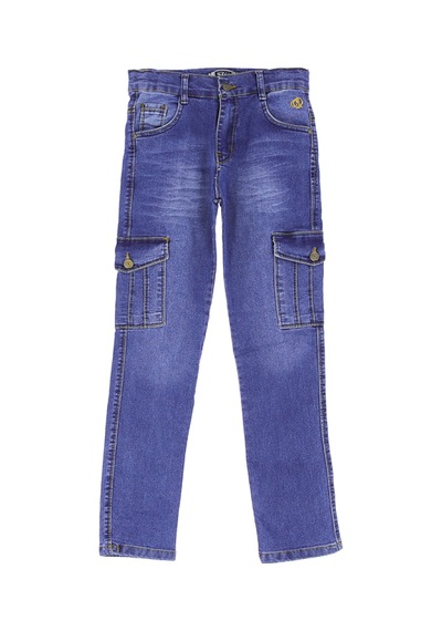 Modanino Erkek Çocuk Likralı Kargo Cepli Esnek Belli Jean Pantolon 13-17 Yaş 12366 Indigo