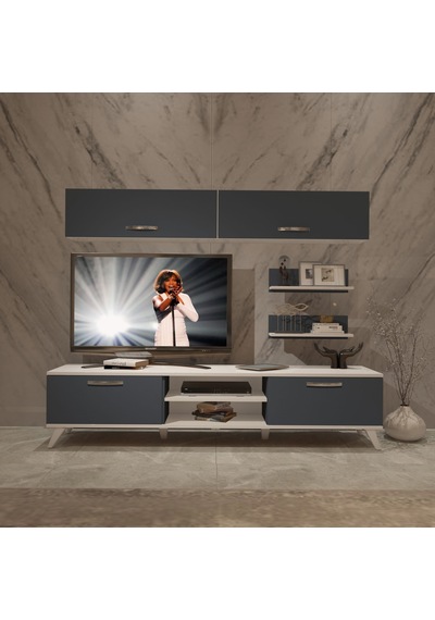 Decoraktiv Eko 5 Mdf Dvd Retro Tv Ünitesi Tv Sehpası Beyaz - Antrasit