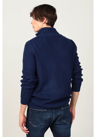 Tudors Slim Fit Dar Kesim Dik Yaka Fermuarlı Erkek Kazak-26232 Saks