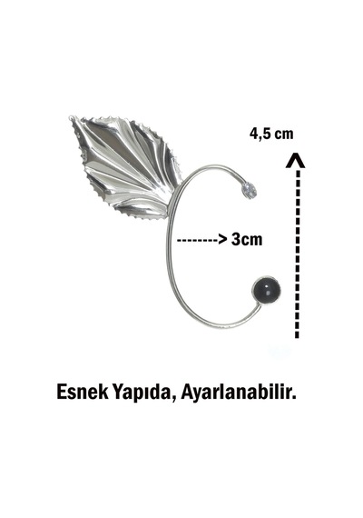 Kadın Gümüş Renk Lak Kaplama Taşlı Yaprak Stilizesi Sağ Kulak Earcuff & Kıkırdak Küpe Çok Renkli