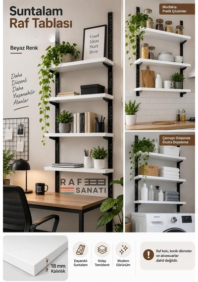 Tr 1 Adet - Suntalam Raf Tablası 60x30 Cm Beyaz Ahşap Raf Konik Dikme Sistemleri İle Uyumlu Diğer