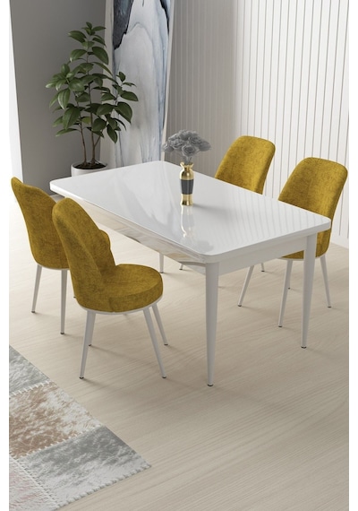 Canisa Nil Serisi 70x110 Sabit Mutfak Masası Takımı Beyaz Masa 4 Hardal Sandalye Masa Beyaz Sandalye Hardal Canisa Nil Serisi 70x110 Sabit Mutfak Masası Takımı Beyaz Masa 4 Hardal Sandalye Masa Beyaz Sandalye Hardal