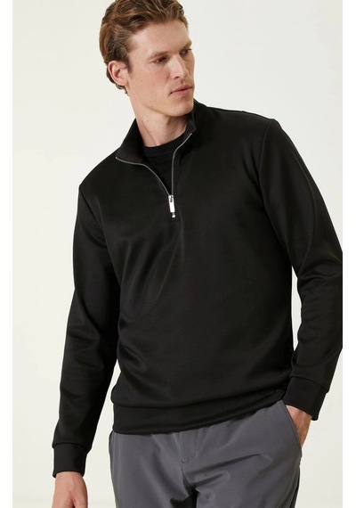 Barlashive Erkek 3 İplik Pamuklu Uzun Kol Yarım Farmuarlı Yakalı Sweatshirt - Siyah Çok Renkli