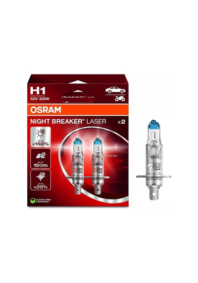 Osram 12v H1 Ampul 55w +%150 Fazla Işık 4200k Nıght Breaker Laser 2 Ad