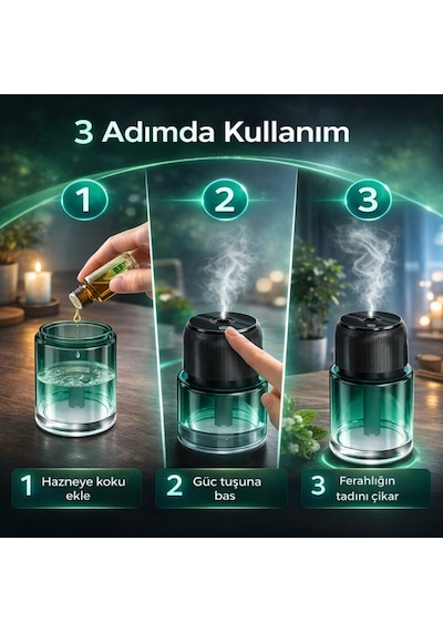 Polham Şarjlı Araç İçi Ortam Koku Difüzörü Zaman Ayarlı Sessiz Çalışma 160ml Kapasiteli 300mah Şarjlı