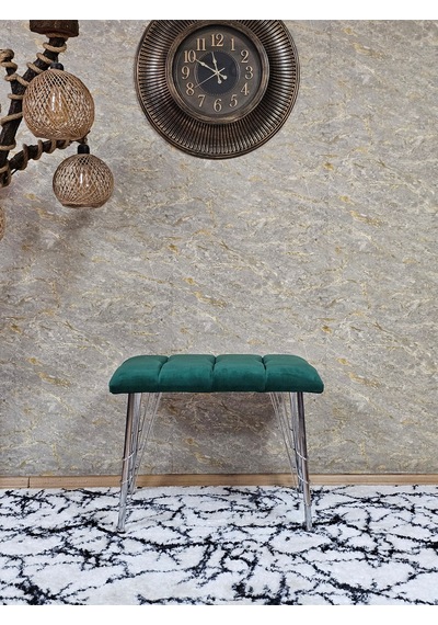 Zafir Metal Krom Tel Ayaklı 60 Cm Puf Bench - Puf - Bench - Oturak - Mutfak Oturağı - Antre Oturağı Yeşil