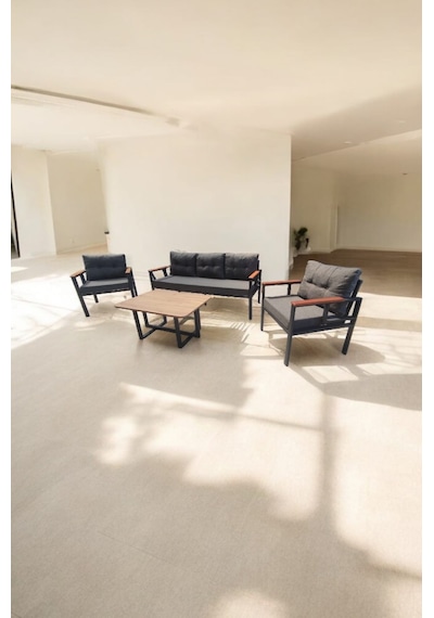 Pimango Pi Elize Bahçe Ve Balkon Mobilyası Antrasit 3+1+1 Sehpalı Antrasit